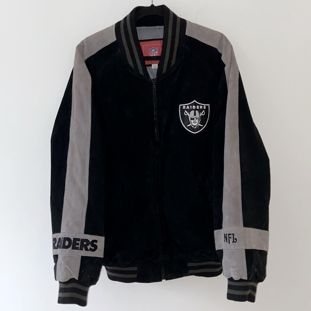 NFL 🏈 LA Raiders ⚔️ Suede Leather Bomber/Varsity/Letterman’s Jacket L UNI​​​​​